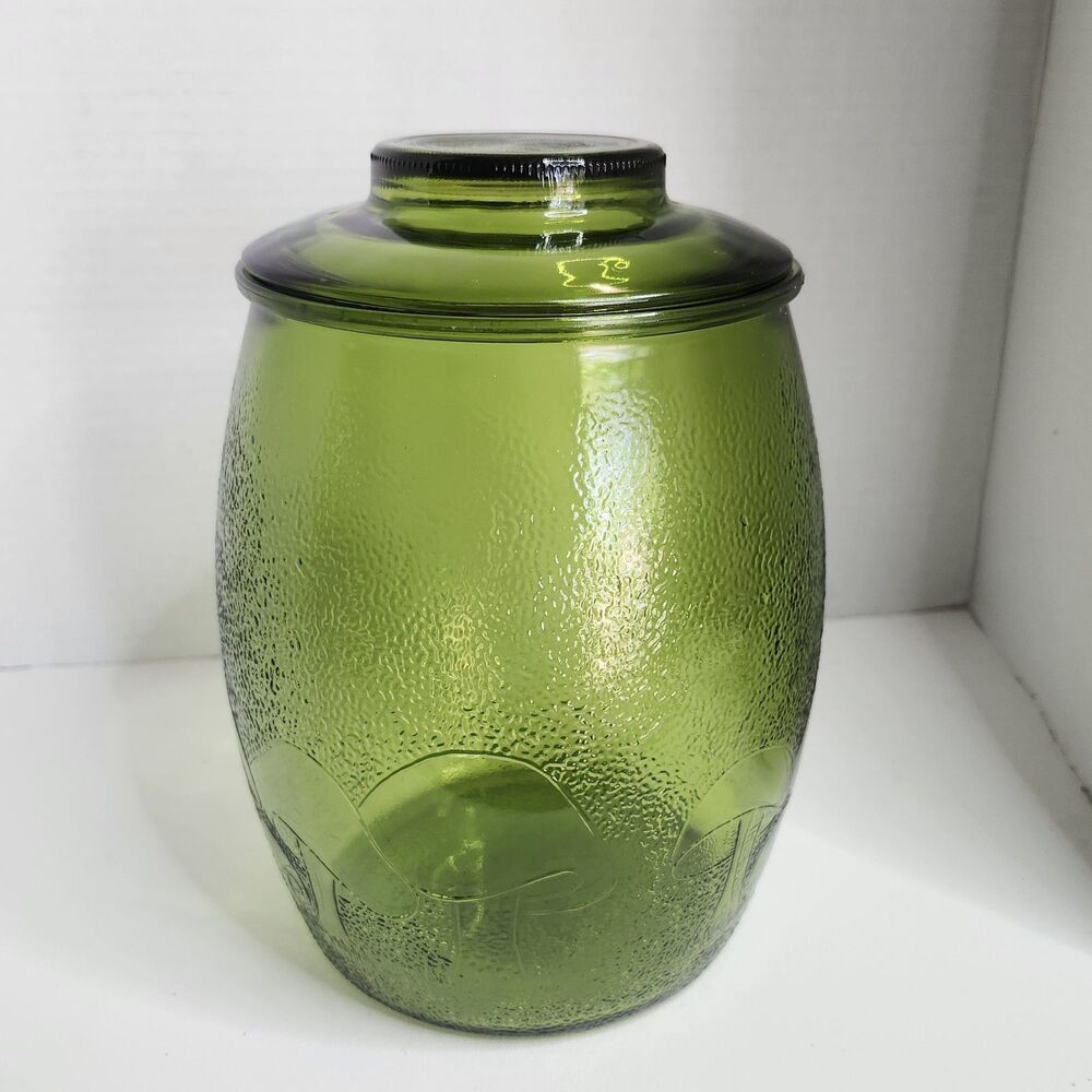 Vintage Bartlett Collins 70s Mushroom Green Glass Retro Canister with Lid - Picture 2 of 8